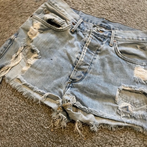 True Religion Light Washed Distressed Denim Jean Shorties:27 - Picture 2 of 7
